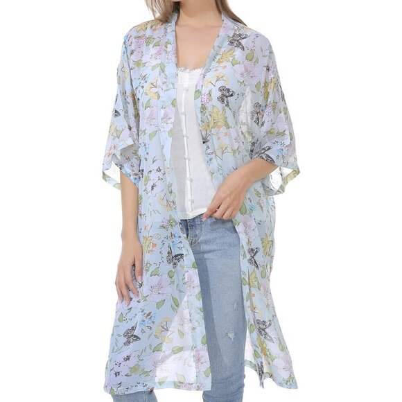 Women’s Chiffon Kimono Polyester Open Front Duster Kimono Beach  Cover Up - Picture 2 of 5